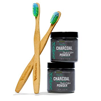 inVitamin Natural Whitening Tooth & Gum Powder with Activated Charcoal (Spearmint) + WooBamboo...
